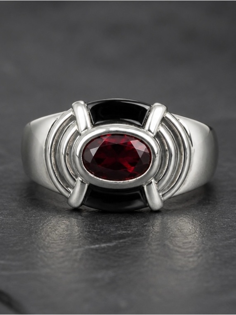 Size 10 Tourmaline, black onyx 925 Sterling Silver Ring